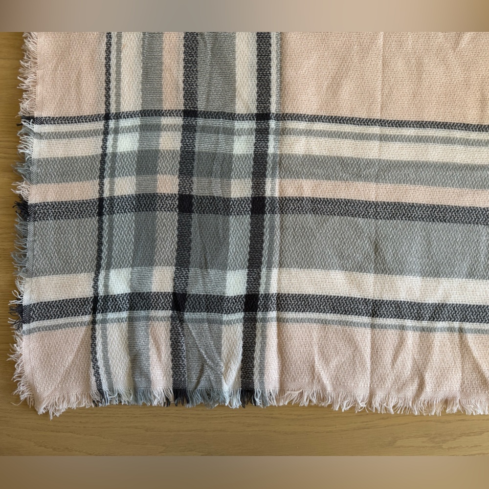 Pink Check Wool Large Square Scarf